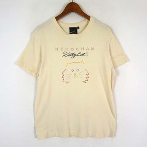 ビームスティ BEAMS T Tシャツ ネコチャン NEKOCHAN Kitty cat 猫 イラストプリント コットン クルーネック 半袖 S 黄 ライトイエロー