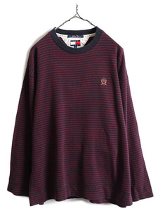 90s 大きいサイズ XL ■ トミーヒルフィガー ボーダー 長袖 サーマル Tシャツ ( メンズ ) 90年代 オールド TOMMY HILFIGER JEANS リブ編み