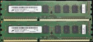 4GB 2枚組 (合計 8GB) PC3-12800E DDR3-1600 ECC 2Rx8 両面実装 240pin ECC Unbuffered DIMM MT Micron (管:ED118 x1s