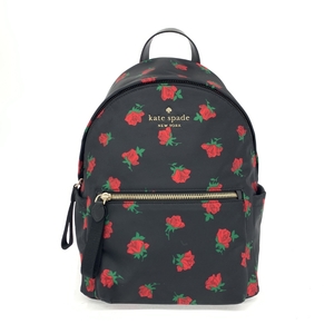 未使用品◆Kate spade ケイトスペード チェルシー リュックサック◆KE435 ブラック ナイロン 薔薇 バラ ローズプリント レディース bag 鞄