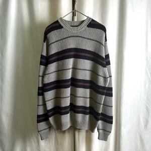 90s DOCKERS RECODE コットン ニット ボーダー セーター L グレー ドッカーズ リーバイス マレーシア製 80s 00s 古着 オールド ビンテージ