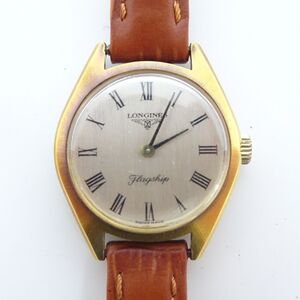 ♪tyis 6768-1 248 不動品 LONGINES ロンジンFlagship フラッグシップ ゴールドカラー 手巻き レディース腕時計 社外革ベルト