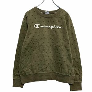 champion ロゴスウェット トレーナー チャンピオン キッズ XL モスグリーン 総柄 刺繍 古着卸 アメリカ仕入 a610-7760