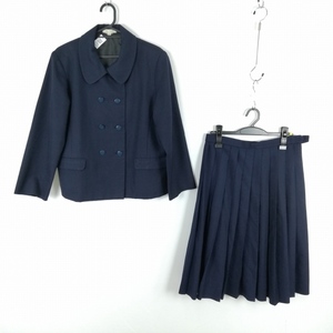 1円 ジャケット スカート 上下2点セット 165E 大きいサイズ 冬物 女子 学生服 中学 高校 紺 制服 中古 ランクC EY4422