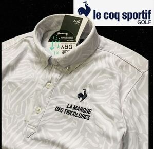 ◎147新品【メンズM】【le coq GOLF】ルコックゴルフ EXc高速DRY 吸汗速乾 高機能 総柄 ポロシャツ