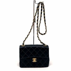 tu171s　CHANEL シャネル ミニマトラッセ サテン シングルフラップ チェーンショルダーバッグ ブラック ゴールド金具 7番台　【津山店】