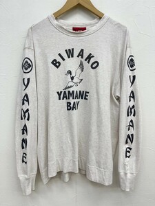 【Sz.40】YAMANE ヤマネ EVISU エヴィス BIWAKO 琵琶湖山根平安樓 プリント 長袖Tシャツ メンズ 刺繍 ロンT カットソー/東洋/ウエアハウス