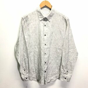 (^w^)b Calvin Klein PLATINUM カルバンクライン プラティナム 長袖 麻 リネン 混紡 長袖 シャツ トップス シンプル グレー L 8700iE