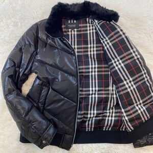 【極美品/希少L!!】バーバリーブラックレーベル ダウンジャケット ライダース BURBERRY BLACK LABEL アウター ファー メガノバチェック 黒