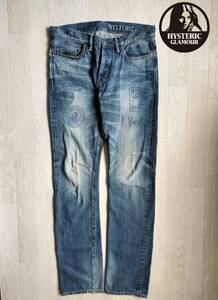 HYSTERIC GLAMOUR/ヒステリックグラマー/CR加工 RELIEVES DENIM PANTS/ステンシル英字・ガールプリント/スタッズデニムパンツ/グランジ加工