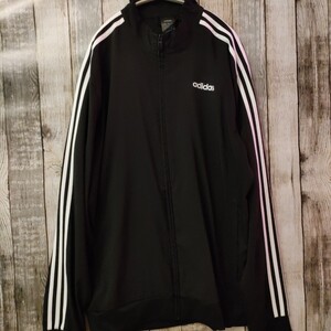 adidas ジャージジャケット 黒 ストライプ付き 2XO 4L 3XL アディダス 海外製 黒 USA 規格 トラックジャケット トラックトップ ジャージ