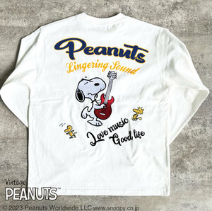 SNOOPY スヌーピーxFLAGSTAFFコラボ長袖Tシャツ ロンT 433046 ホワイト L アメカジ ベース 音楽 キャラクター コラボ PEANUTS