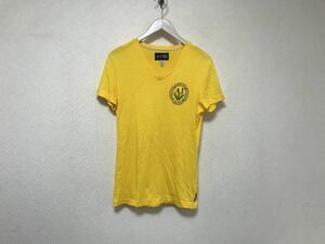 本物アルマーニジーンズARMANI JEANSコットンVネックロゴプリント半袖Tシャツメンズビジネススーツイエローペルー製S