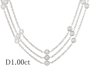 ダイヤモンド/1.00ct 3連デザイン ネックレス K18WG