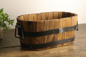 木製 プランター 樽型 焼杉 楕円 植木鉢 花器 鉢カバー プランターカバー ウッドボックス プランター容器 園芸 MA2206