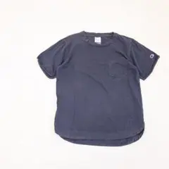 【チャンピオン】Tシャツ 半袖 ワンポイント ロゴ刺繍 紺 綿100 古着【L】