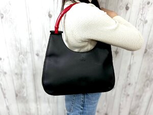 極美品 GUCCI グッチ バンブー ハンドバッグ バッグ レザー 黒×赤 79688Y