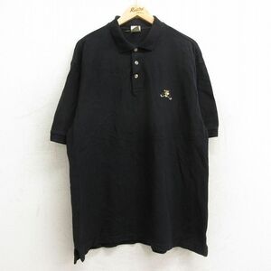 XL/古着 半袖 ポロ シャツ メンズ 90s ディズニー くまのプーさん ティガー ゴルフ 大きいサイズ コットン 鹿の子 黒 ブラック spe 24may29