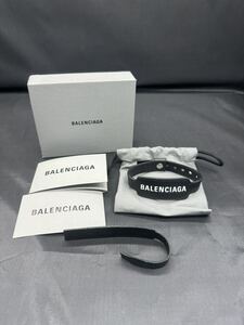 S ☆未使用☆ BALENCIAGA バレンシアガ ブレスレット 642881 ロゴ レザー ブラック メンズ