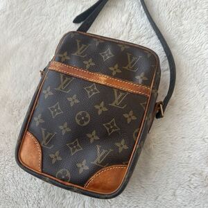 ベタなし 良品 LOUIS VUITTON ルイヴィトン ダヌーブ モノグラム ショルダーバッグ 斜め掛け M45266 レザー ポシェット バッグ ブラウン