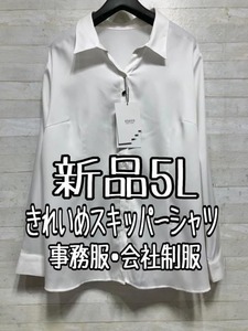 新品☆5L♪白系♪わけあり♪サテンきれいめスキッパーシャツ♪お仕事・事務服〇p968