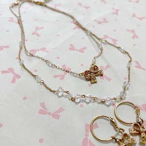 JILL STUART　ジルスチュアート ネックレス　ピアス　セット　リボン　ピンクゴールド系