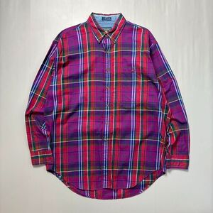 80s USA製 CHAPS ラルフローレン シャツ 長袖 チェック 紫 L 80年代 CHAPS RALPH LAUREN チェックシャツ ネルシャツ パープル Lサイズ