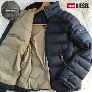 美品/ L-XLサイズ●DIESEL ディーゼル 中綿 ダウンジャケット ブルゾン デニム切替デザイン インディゴブルー ドッキング 肩ロゴパッチ