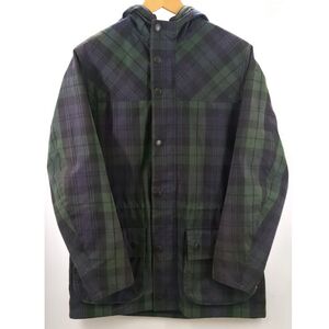 【中古】 Barbour オイルドジャケット グリーン×ネイビー サイズ38 チェック柄 1302240 ブルガリア製 汚れ等あり バブアー ◆3104/磐田店