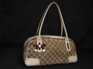 1円 ■美品■ GUCCI グッチ 161720 486628 プリンシー シェリーライン GG柄 GGキャンバス トートバッグ ショルダー ブラウン系 AY4851