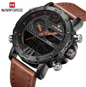 NAVIFORCE 男性 メンズ 腕時計 レザー スポーツウォッチ 高級ブランド クォーツ デジタル LED 耐水性 ミリタリー