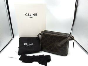 ◇CELINE/セリーヌ/スモール トイレットポーチ/トリオンフ/キャンバス&カーフスキン/ブラック/ダークブラウン/10D502BTB.38NO