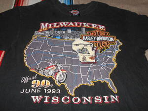 １９９３年製 Harley Davidson ハーレー MILWAUKEE ビンテージ Tシャツ HANES BEEFY ヘインズ VINTAGE HOTROD バイカー DAYTONA チョッパー