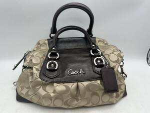 COACH コーチ　本物　人気ハンドバック　シグネスチャー柄　ブラウン　紐付き