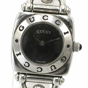 1円 稼働 GUCCI グッチ 6400L ホースビット QZ クオーツ 黒文字盤 シルバー SS 腕時計 レディース スクエア ブランド 0414120240528