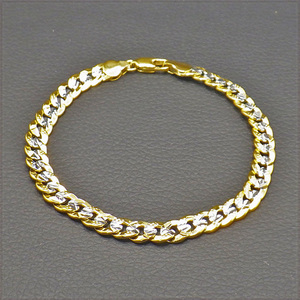 [BRACELET] Yellow & White Gold Filled センター ホワイトゴールド スターカット 喜平チェーン ブレスレット 6x200mm (10g) 【送料無料】