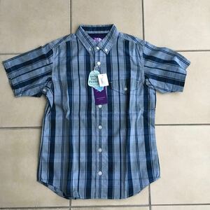 新品タグ 未着 THE NORTH FACE PURPLE LABEL COOLMAX Indigo OX Chech H/S Shirt 2015 サイズS ブルー×ネイビー 定価、15.800+税