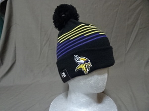 USA購入【NEWERA】社製 NFL オフィシャル ミネソタ バイキングス 【Minnesota Vikings】ロゴ刺繍 ニットキャップ ブラック系 新品未使用