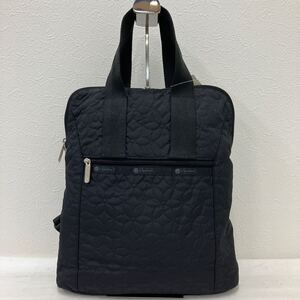 □3−3398 良品 LeSportsac レスポートサック リュック バックパック 2way ハンドバッグ ブラック系 パフィーフラワリィー エンボス