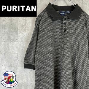 大人気 Puritan ポロシャツ 幾何学 ブラック 鹿の子 USA古着 90s