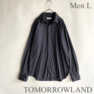 TOMORROWLAND 日本製 トゥモローランド ストレッチ ソリッド シャツ レギュラーカラー 無地 上品 トップス 長袖シャツ ネイビー size L sk