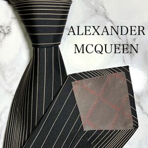 ALEXANDER MCQUEEN アレキサンダーマックイーン　ネクタイ　黒　ブラック　ストライプ　ロゴグラム　モード　シルク　日本製