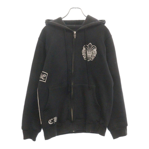 CHROME HEARTS クロムハーツ FLUER ZIP Hoodie CHプラス バック ロゴ刺繍 裏地サーマル ジップアップパーカー ブラック