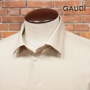 GAUDI/Lサイズ/定番シャツ ブロード ストレッチ 無地 快適 カッタウェイ イタリア製 長袖 新品/ベージュ/ja182/