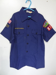 全国送料無料 USA古着 MADE IN USA ボーイスカウト BOY SCOUTS 子供キッズ ワッペン付き 紺色半袖シャツ 130(10-12) ⑩