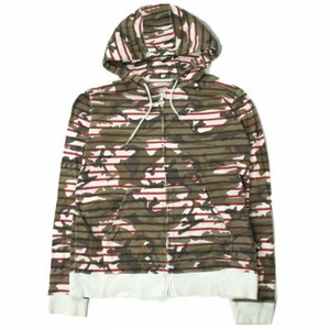 SOPHNET. ソフネット CAMOUFLAGE OVER PRINT PANEL BORDER ZIP UP PARKA ジップアップパーカー SOPH-140035 L RED スウェット bt1026