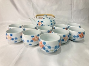 【未使用品】波佐見焼 茶器 春峰 (急須1点・湯飲み10点) 計11点セット/和食器/お茶/和物/茶器セット/Bb12_100