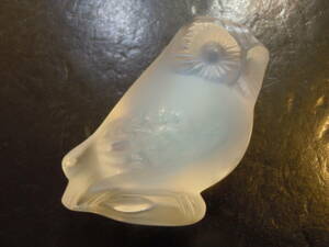 【 美品 LALIQUE ラリック フクロウ オパールセントガラス オブジェ 置物 ペーパーウェイト フランス】