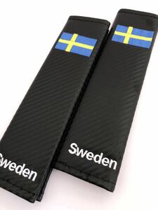 スウェーデン シートベルトカバー 肩パッド 国旗 カーボン調 ボルボ V90 XC40 XC70 クロスカントリー エステート ワゴン