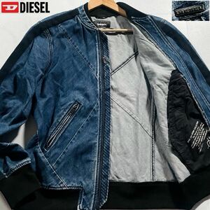 30周年限定/希少XL●DIESEL ディーゼル デニム ジャケット ブルゾン スタジャン ジージャン インディゴ パッチワーク 袖ライン ロゴ金具